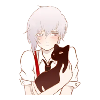 😳 Аниме, Парень, Кот, Питомец, Милый, Мультфильм, Иллюстрация whatsapp sticker