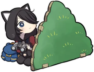 👁 애니메이션, 고양이 귀 후드, 덤불, 쌍안경, 배낭, 숨기, 귀여운 telegram sticker
