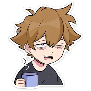 🥱 assonnato, stanco, caffè, cartone animato, esausto, mattina, anime telegram sticker
