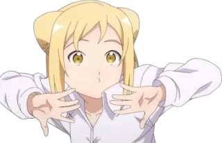 😗 animé, fille, blonde, souriant, mignon, joyeux telegram sticker