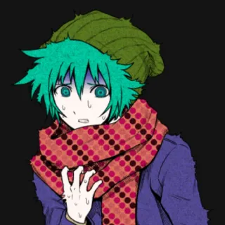 😨 anime, spaventato, sudore, capelli verdi, nervoso telegram sticker