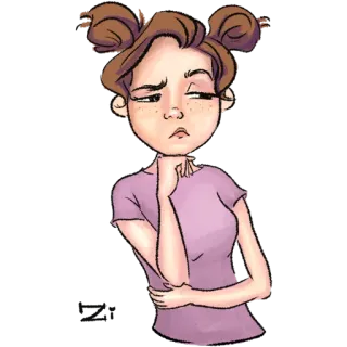 🤔 femme, pensée, ennuyé, fille, dessin animé whatsapp sticker