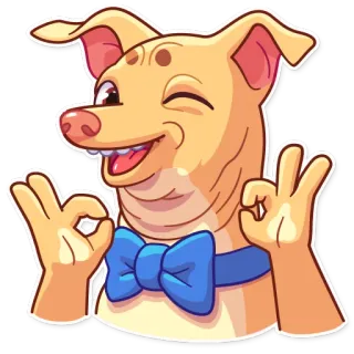 😉 Hund, Okay Geste, Cartoon, Tier, Fröhlich, Fliege whatsapp sticker