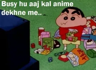 👍 Shin-chan Busy hu aaj kal anime dekhne me... anime, cartone animato, snack, guardando la tv telegram sticker