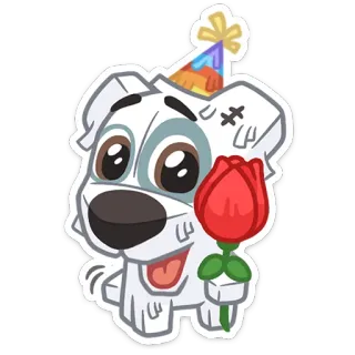 🌹 chien, chiot, mignon, fête, chapeau, fleur, rouge, animal whatsapp sticker