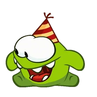 🥸 Om Nom Cut the Rope Om Nom, Cut the Rope, desenho animado, verde, monstro, chapéu de festa, fofo whatsapp sticker