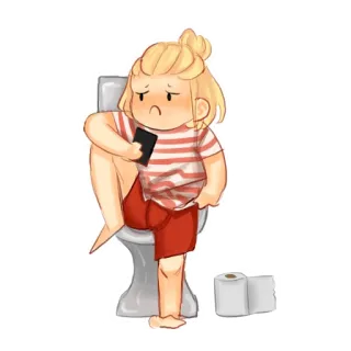 😔 toilet, girl, bathroom, sad, cartoon, phone telegram sticker