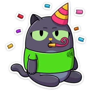 🥳 แมว, ปาร์ตี้, งานฉลอง, กระดาษสี, วันเกิด, สัตว์, สติกเกอร์ telegram sticker