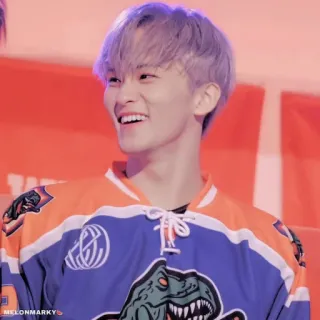 🍉 MELONMARKY Persona, Sonrisa, Hombre, Ropa, Camiseta, Kpop, pelo morado telegram sticker