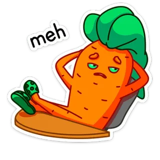 😕 meh морковь, ленивый, meh, овощ, мультфильм, стикер whatsapp sticker