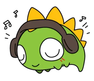 🎧 динозавр, наушники, мультфильм, зеленый, милый, монстр telegram sticker