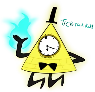 💀 Bill Cipher Gravity Falls ticktock kid! dessin animé, triangle, chapeau, personnage, horloge telegram sticker