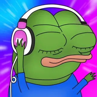 🎶 Pepe the Frog Pepe der Frosch, Frosch, Meme, Kopfhörer, Musik, hört zu, Internet-Meme telegram sticker