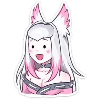 😯 动漫女孩, 狐狸耳朵, 可爱, 卡通, 粉色, 白发, 项圈 telegram sticker
