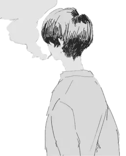 🚬 merokok, anime, hitam putih, sketsa, remaja, rokok telegram sticker