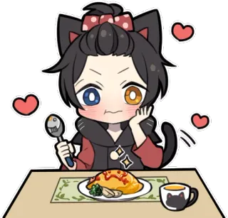 🍝 Anime, Mono, Dibujos animados, Kawaii, Gato, Omurice, Comida whatsapp sticker