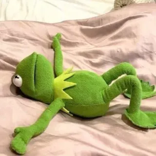 😐 Kermit Kermit the Frog, meme, frog, puppet, lying down, green telegram sticker