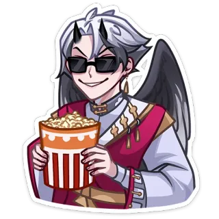 😎 anime, demon, wings, sunglasses, popcorn, eating, watching, cute telegram sticker