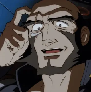 🔩 Jet Black Cowboy Bebop anime, cowboy bebop, jet black, thinking, character, space western telegram sticker