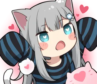 🥰 девушка-кошка, аниме, манга, милый, каваий, сердечки, стикер whatsapp sticker