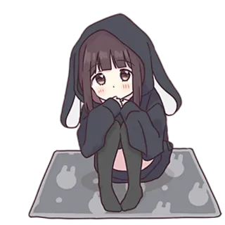 🥺 Anime, Mädchen, Hoodie, Süß, Kawaii, Hase whatsapp sticker