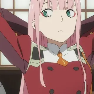 🍓 Zero Two Darling in the Franxx Anime, Zero Two, Darling in the Franxx, cheveux roses, fille anime telegram sticker