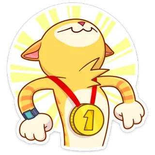 🥇 gato, medalla, ganador, campeón, éxito, primer lugar, logro whatsapp sticker