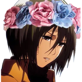 😔 Mikasa Ackerman Attack on Titan Anime, Bloemenkrans, Mikasa, Attack on Titan, Verdrietig telegram sticker