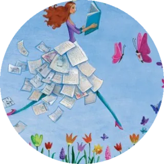 📗 lesen, buch, mädchen, schmetterlinge, kleid, blumen, frau telegram sticker