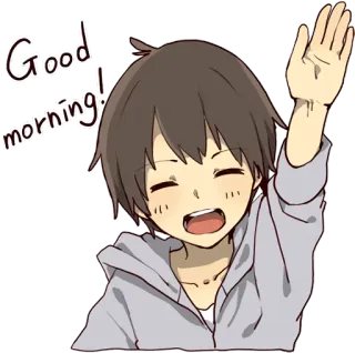 👋 Good morning! Dzień dobry, Pozdrowienie, Anime, Chłopak, Przyjazny, Wesoły telegram sticker