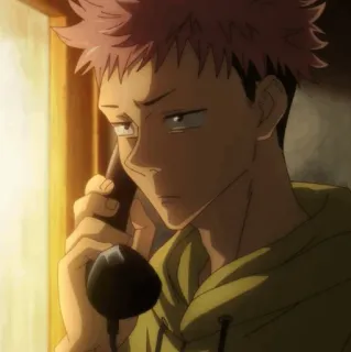 💥 Yuji Itadori Jujutsu Kaisen Anime, Telepon, Serius, Manga telegram sticker