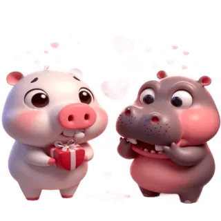 🤩 cerdo, hipopótamo, amor, corazones, regalo, dibujos animados, lindo telegram sticker