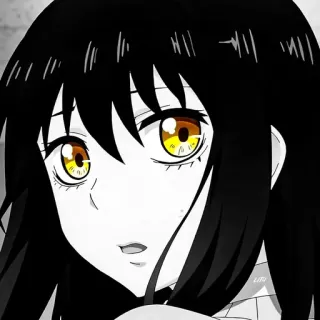 🖤 Anime, Manga, Ragazza, occhi gialli, capelli neri, ritratto telegram sticker