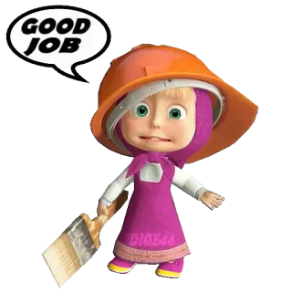 🔨 Masha GOOD JOB cartoon, girl, construction, helmet, paint, job, positive whatsapp sticker