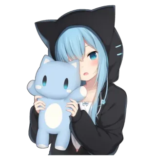 😒 Anime, Meisje, Kattenoren, Kawaii, Schattig, Hoodie, Pop telegram sticker