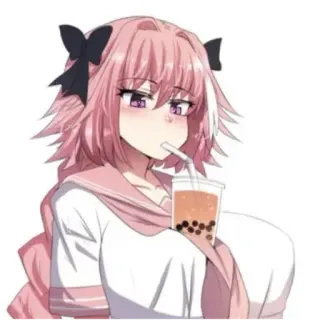 🧋 Astolfo Anime, Manga, Pelo rosa, Bubble tea telegram sticker