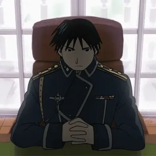 💙 Roy Mustang Fullmetal Alchemist Roy Mustang, Fullmetal Alchemist, anime, desk, serious, military uniform, FMA telegram sticker
