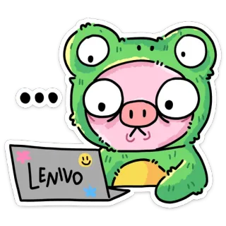 👨‍💻 Lenivo 动物, 电脑, 笔记本电脑, 猪, 吉祥物, 可爱 telegram sticker