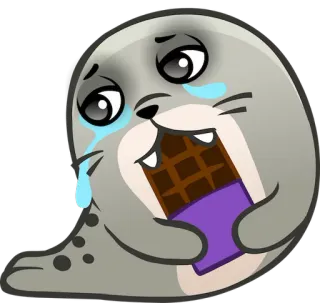 🍫 foca, llorando, chocolate, lindo, animal, emoji telegram sticker