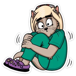 😕 cat, woman, cartoon, anthropomorphic, sticker, feline, illustration telegram sticker