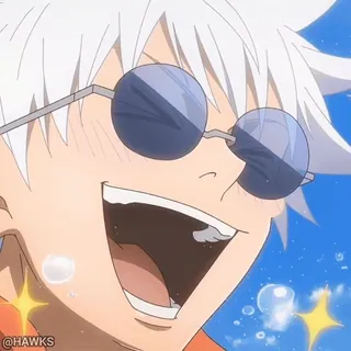 ☺️ Gojo Satoru Jujutsu Kaisen anime, mangá, gojo, óculos de sol, sorrindo telegram sticker