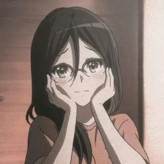💛 Anime, Cô gái, Kính, Dễ thương, Đỏ mặt telegram sticker