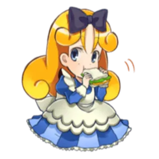 🍔 Alice Alice in Wonderland Cartoon, Mädchen, Essen, Anime, Sandwich, Blaues Kleid, Schleife, Süß whatsapp sticker