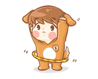 😐 cartoon, child, dog, hula hoop, cute, playful, sticker, illustration telegram sticker