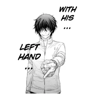 😁 WITH HIS... LEFT HAND... manga, pointing, hand, anime, monochrome telegram sticker