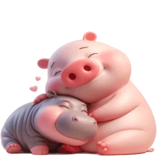 🥱 cerdo, hipopótamo, amistad, lindo, dibujos animados, animal, amor, kawaii telegram sticker
