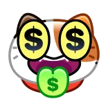 🤑 gato, dólar, dinheiro, desenho animado, emoji, ganância telegram sticker