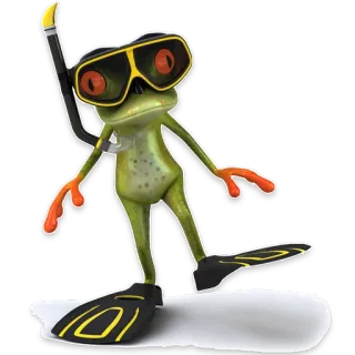 😗 żaba, snorkeling, nurkowanie, kreskówka, zwierzę, sporty wodne telegram sticker