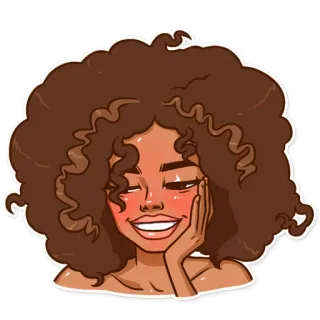 ☺️ woman, cartoon, smile, afro, curly hair, portrait, illustration telegram sticker