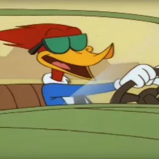 😎 Woody Woodpecker cartone animato, uccello, guida, occhiali da sole, Woody Woodpecker telegram sticker